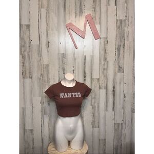 Garage Brown “Wanted” Graphic Cropped Tee – Size Medium